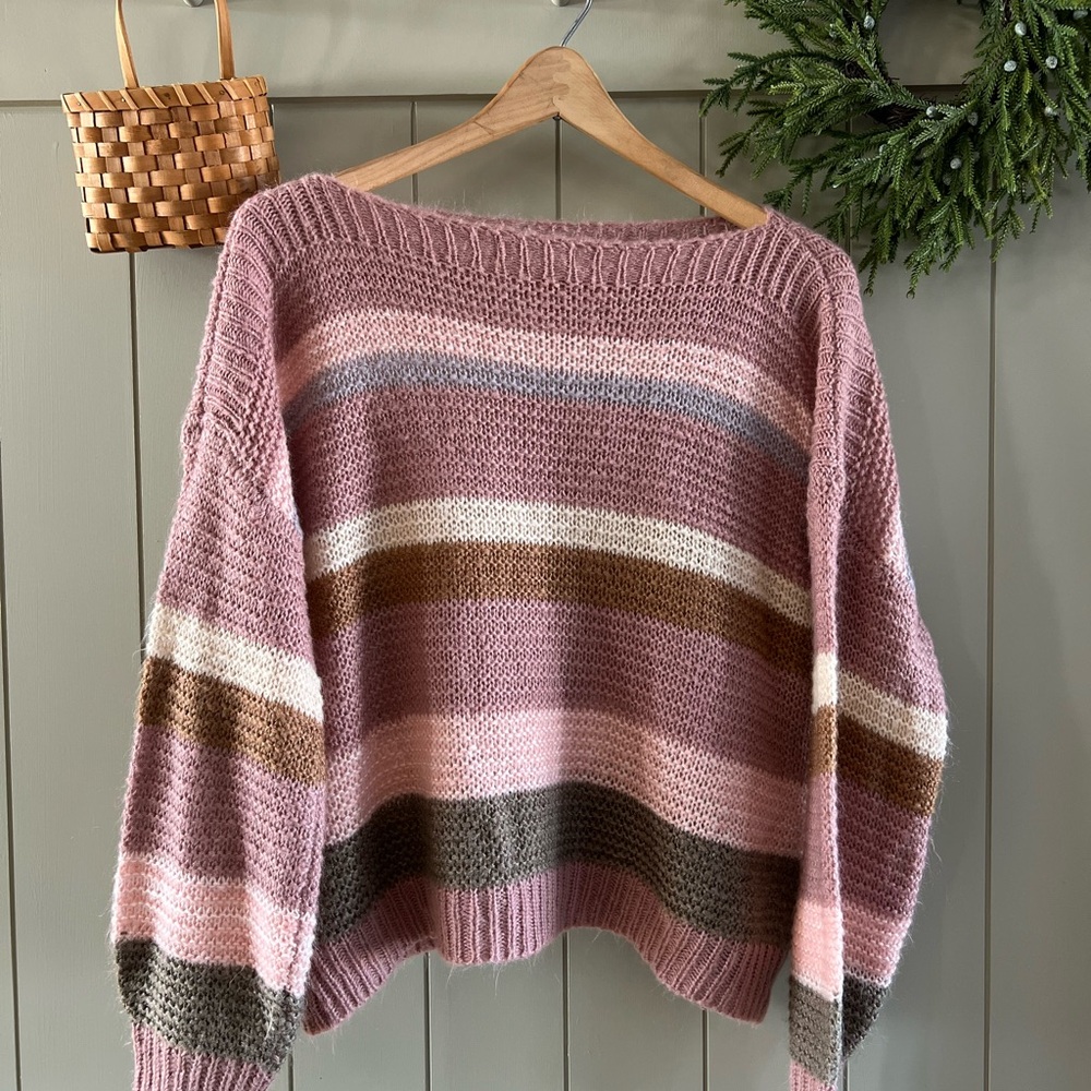 Striped Pink and Brown Women's Sweater